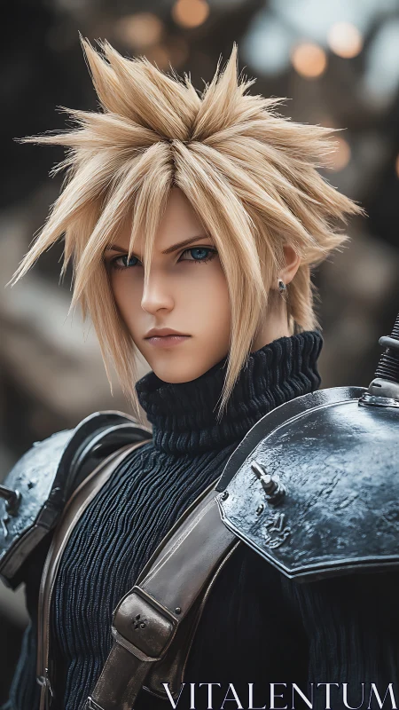 Stoic anime warrior stands poised in reflective armor