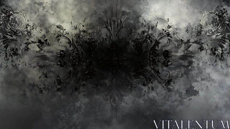 Dreamy charcoal bloom over misty grayscale clouds.