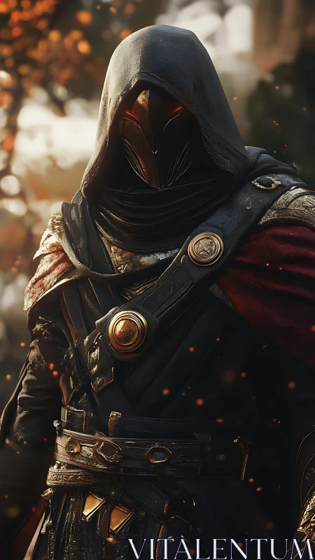 Hooded armored figure stands in detailed fantasy environment