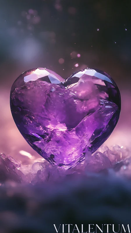 Crystalline Purple Heart Form with Internal Luminescent Refraction and Volumetric Atmospheric Partic