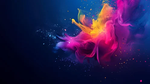 Bursting color cloud dances gently across deep blue space