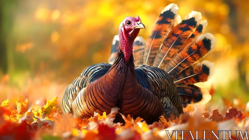 Wild Turkey in Autumn Glory: Nature's Fiery Display.
