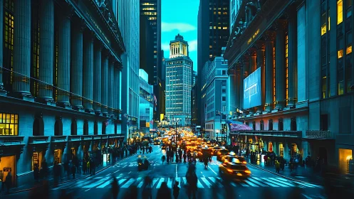 Electric city avenue glowing with dusk lights and motion.