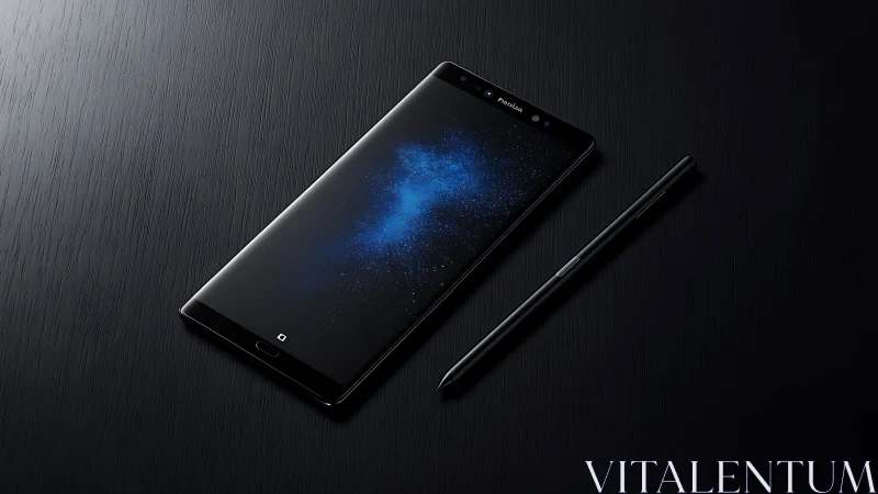 Premium Smartphone with Stylus Pen on Textured Surface.