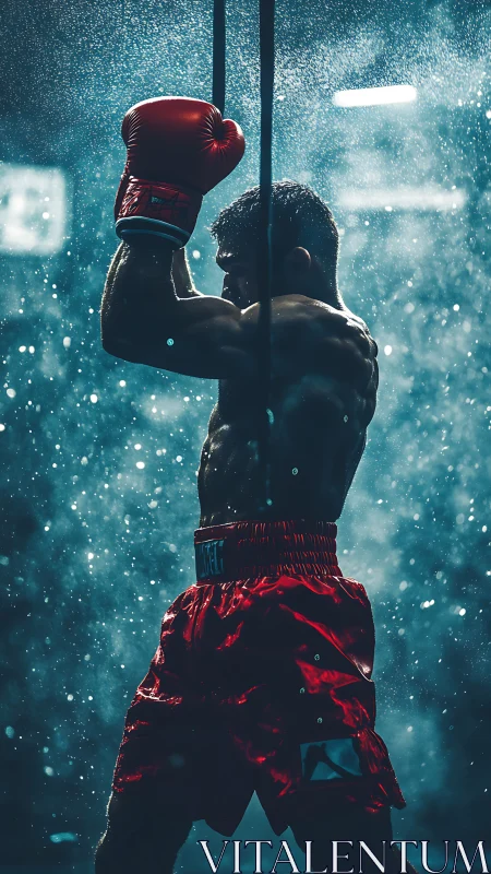 Boxer with Red Gloves in Rain-soaked Grit.