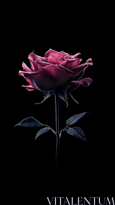 Deep Magenta Rose Against Black Background