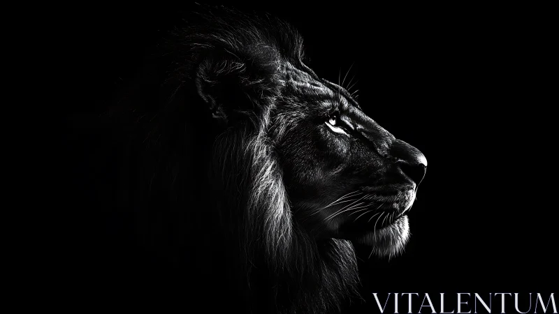 Lion head profile rendered in high contrast side lighting