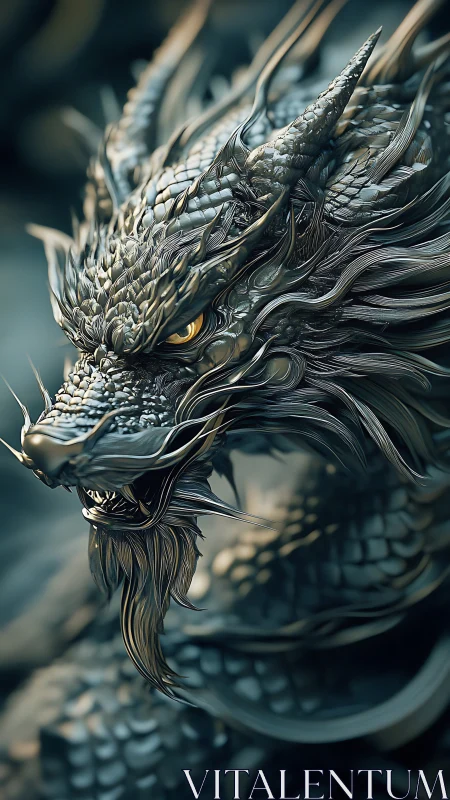 3D ornamental dragon portrait with hyper-detailed scales.