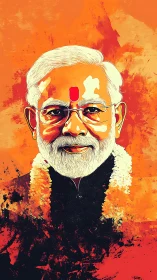 Vibrant digital portrait of elder leader on orange field.