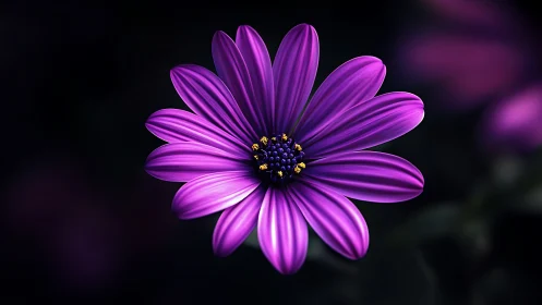 Radiant Magenta Daisy Blooms Against Midnight Darkness.