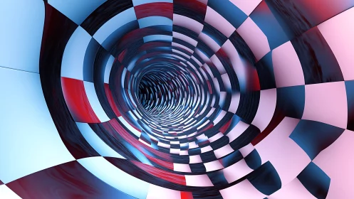 Parametric checkerboard vortex with chromatic radial distortion.