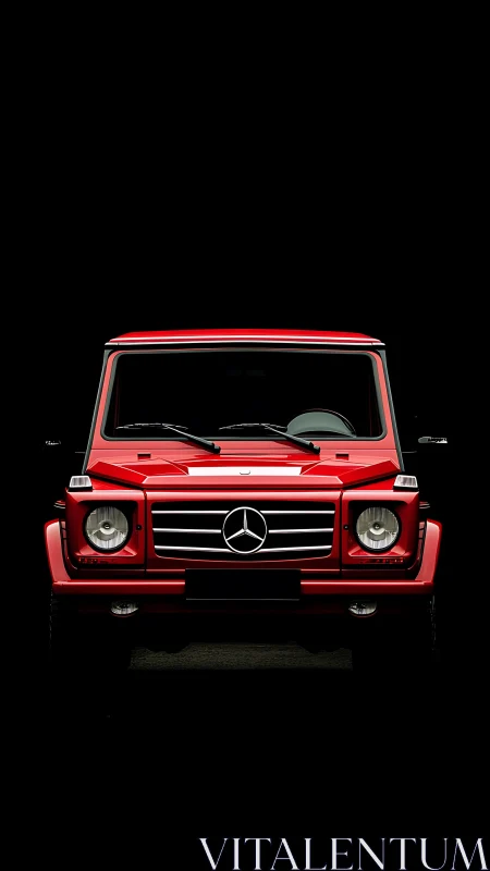 Red Mercedes G-Class SUV front view isolated on black
