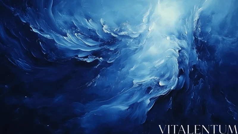 Abstract swirling blue and white ocean waves digital painting.