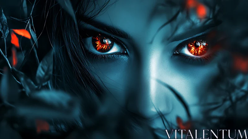 Infrared predator gaze amid bioluminescent nocturnal foliage.