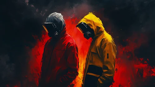 Twin firewalkers trade silence in neon-soaked toxic twilight