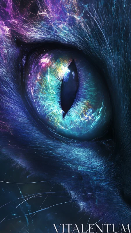 Luminescent Feline Eye: Ethereal Digital Rendering with Neon Iris.