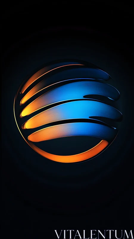 Glowing blue and orange sphere catching light in the dark.