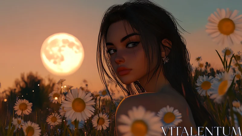 Moonlit digital portrait integrates dusk florals and soft focus
