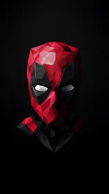 Low poly red and black masked head rendered on dark background