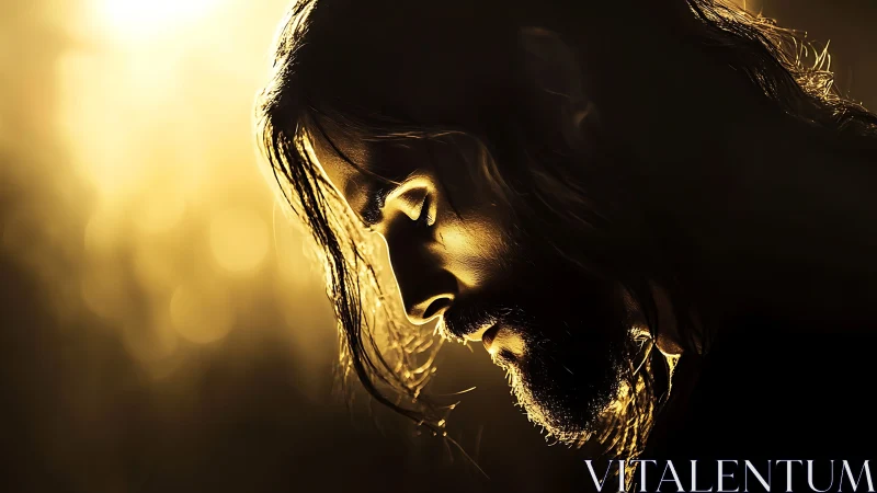 Gentle golden portrait of a reflective man in soft light.