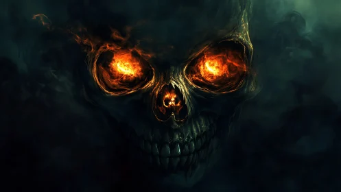 Infernal skull portrait with molten fire core eye sockets