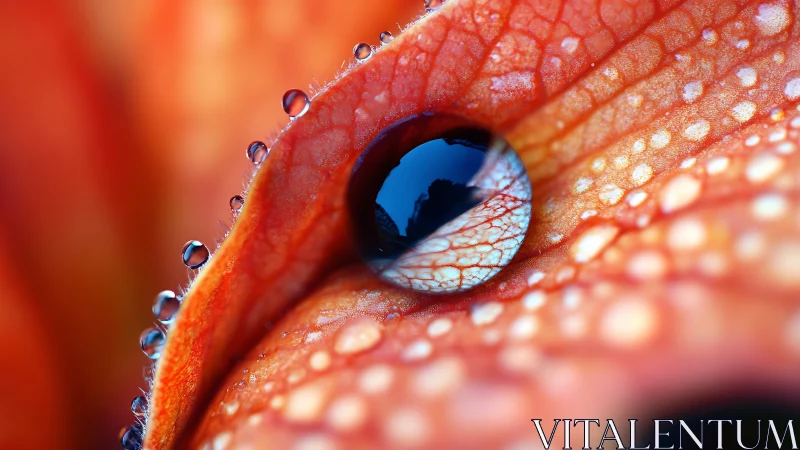 Macro optical study of dew-laden orange petal microtopography.