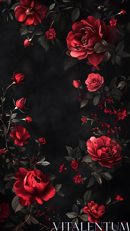 Crimson Roses Dance in Darkness.