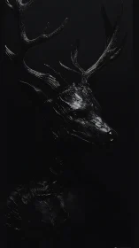 Monochrome 3D stag bust in sculptural high-gloss chiaroscuro.