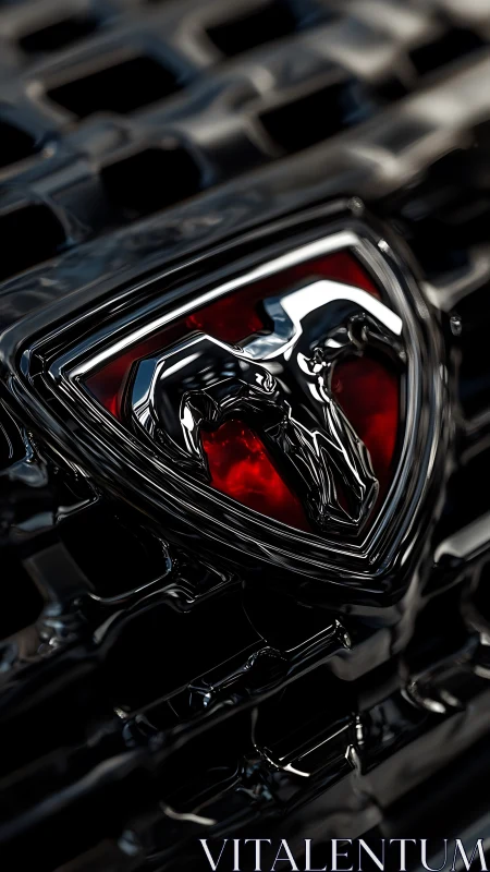 Chrome bull emblem gleams against black automotive grille