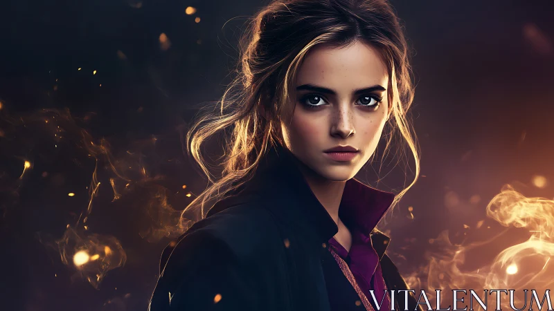 Mystical female portrait rendered with cinematic firelight