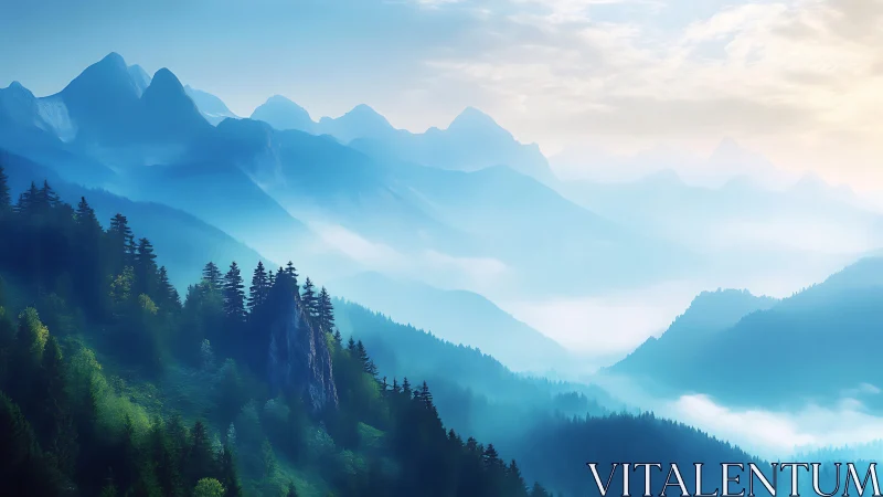 Morning mist braids blue mountains into drifting dream layers