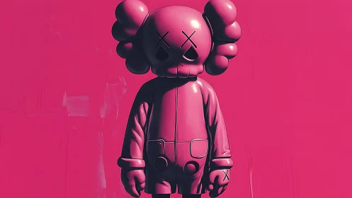 Monochrome magenta vinyl figure under harsh directional lighting.