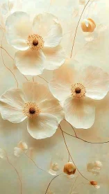 Ethereal White Floral Composition with Golden Stamens and Delicate Stems
