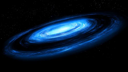 Edge-on spiral galaxy disk rendered in luminous cyan plasma