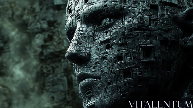 Human face structure is rendered as dense mechanical surface