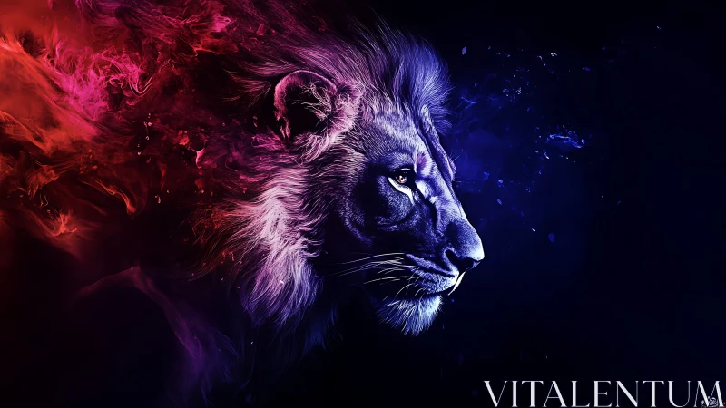 Lion profile in dual toned abstract neon colors.