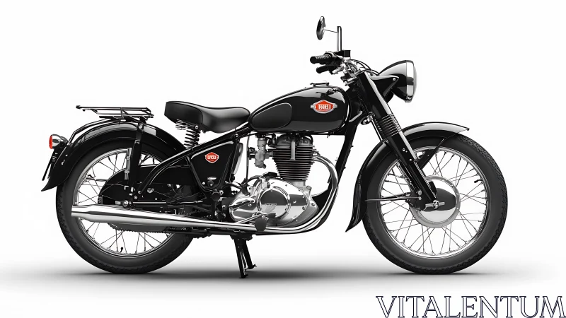 Side-profile optical study of classic black single-cylinder motorcycle.