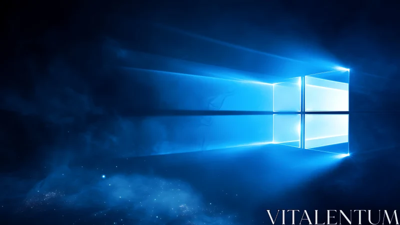Luminous window logo casting radiant blue light rays.