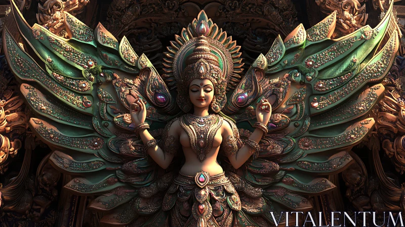 Divine goddess sculpture with jeweled celestial wings