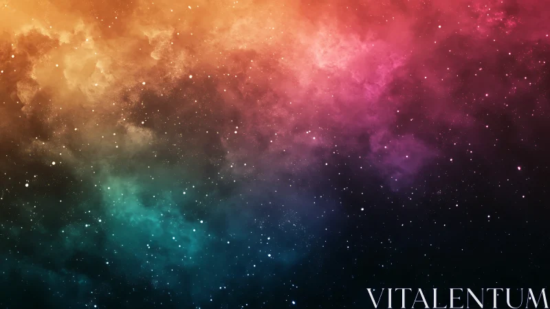 Dreamy rainbow nebula sky sparkling with gentle starlight.