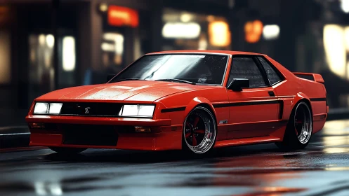 Night-lit red sports coupe rendered in sleek 3D detail.