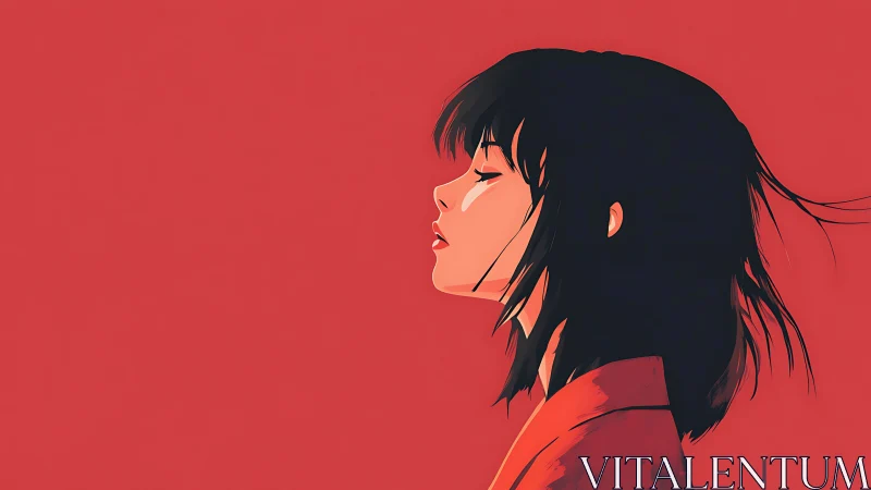 Profile portrait in saturated monochrome vector minimalism.