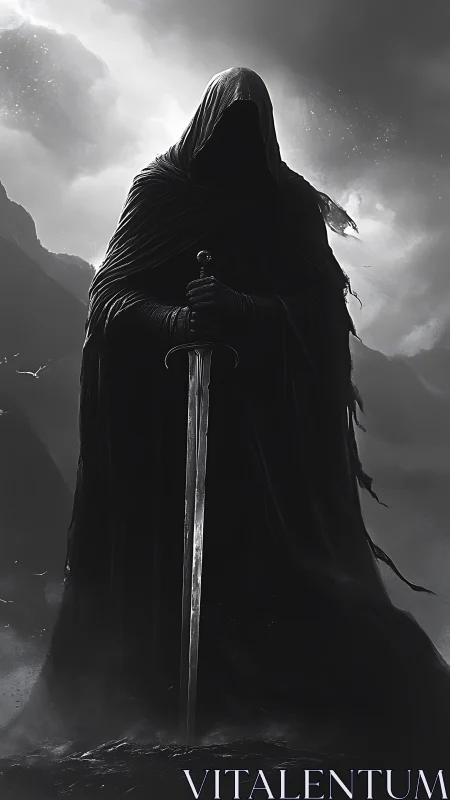 Shrouded warlord stills the storm with a graveyard blade