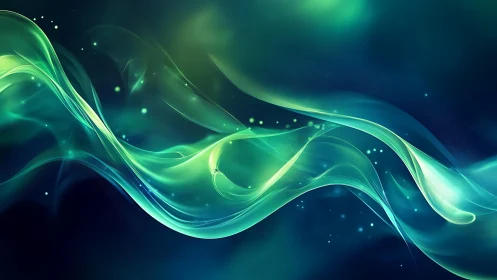 Luminescent teal energy ribbons curve across deep gradient field