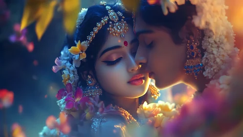 Digital Rendering of Decorative Female Profile with Floral Elements