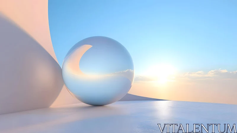 Soothing sunrise glow on a reflective sky-blue sphere.