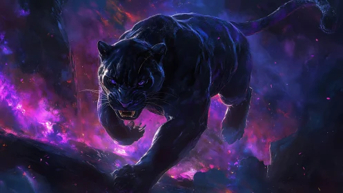 Neon Panther Prowling Through Twilight Chaos.