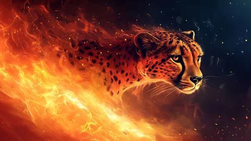 Fierce Cheetah Ablaze with Fiery Energy and Spirit.
