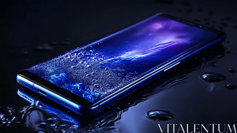 Premium smartphone with water resistance displayed on dark surface.