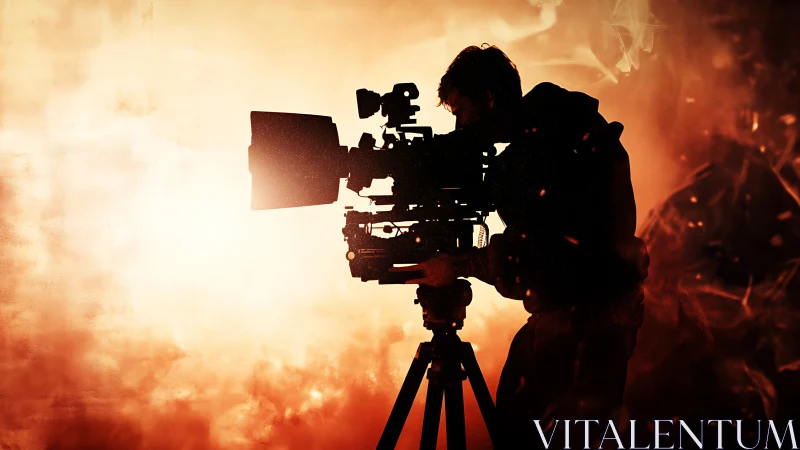 Cinematographer silhouette carving stories in molten light.